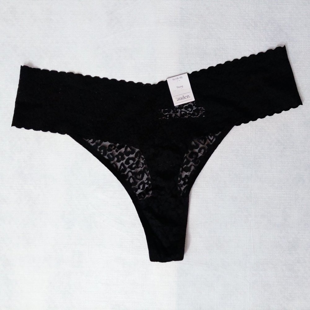 NWT -Women's Size 1X All Over Black Lace Thong - *2 Pairs* -Auden -